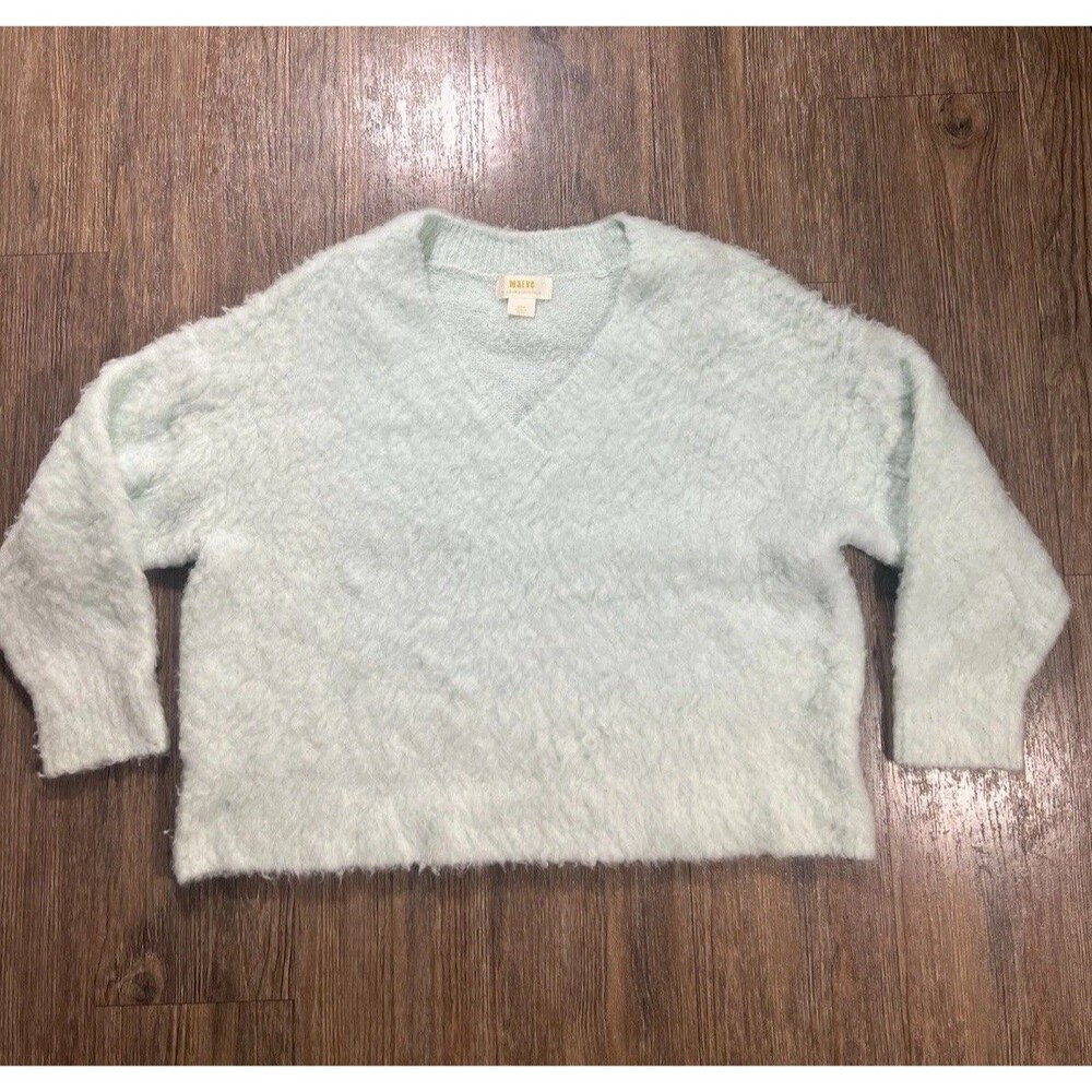 Maeve Anthropologie Plush V-Neck Sweater Size XS P Mint Green Pullover Shaggy